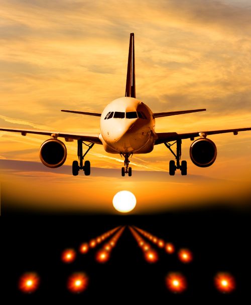 Airplane Landing Sunset Airplane Landing Sunset